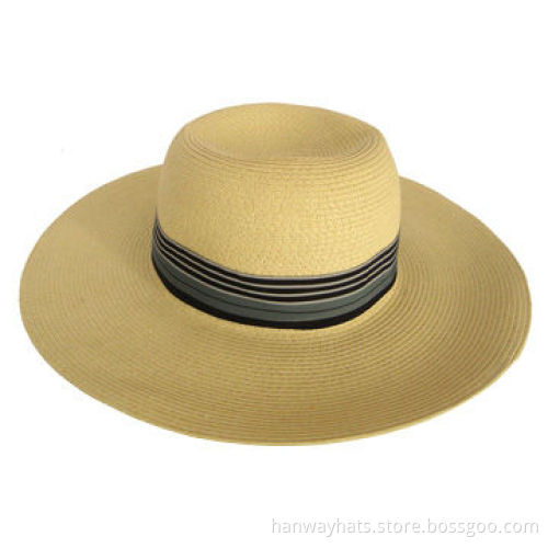 Women's Straw Floppy Hats in Mulit-color Grosgrain Band, OEM and ODM Welcomed